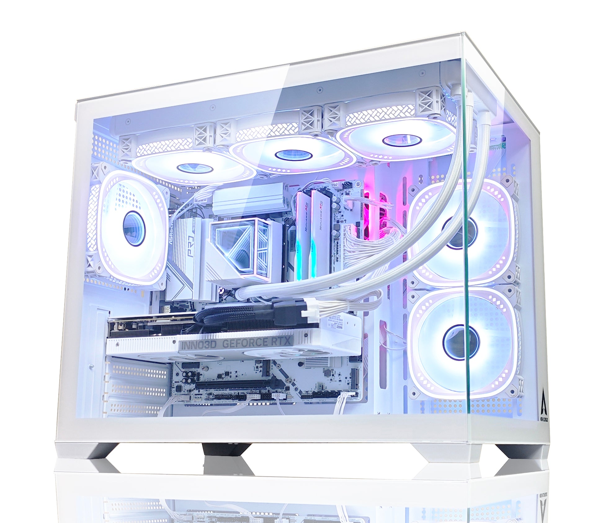NEWLEAGUE ゲーミングデスクトップパソコン Core i7 14700F / RTX5070Ti / 32GB / NVMe SSD 1TB / 750W電源ユニット / Windows 11 Pro/WPS Office ミドルタワーモデル NGI714-RTX47650 (RTX5070Ti GDDR7 16GB, 水冷クーラー搭載white editionモデル)