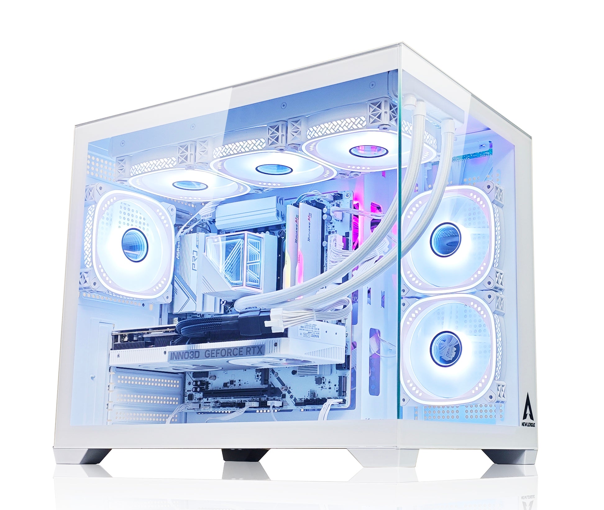 NEWLEAGUE ゲーミングデスクトップパソコン Core i7 14700F / RTX5070Ti / 32GB / NVMe SSD 1TB / 750W電源ユニット / Windows 11 Pro/WPS Office ミドルタワーモデル NGI714-RTX47650 (RTX5070Ti GDDR7 16GB, 水冷クーラー搭載white editionモデル)