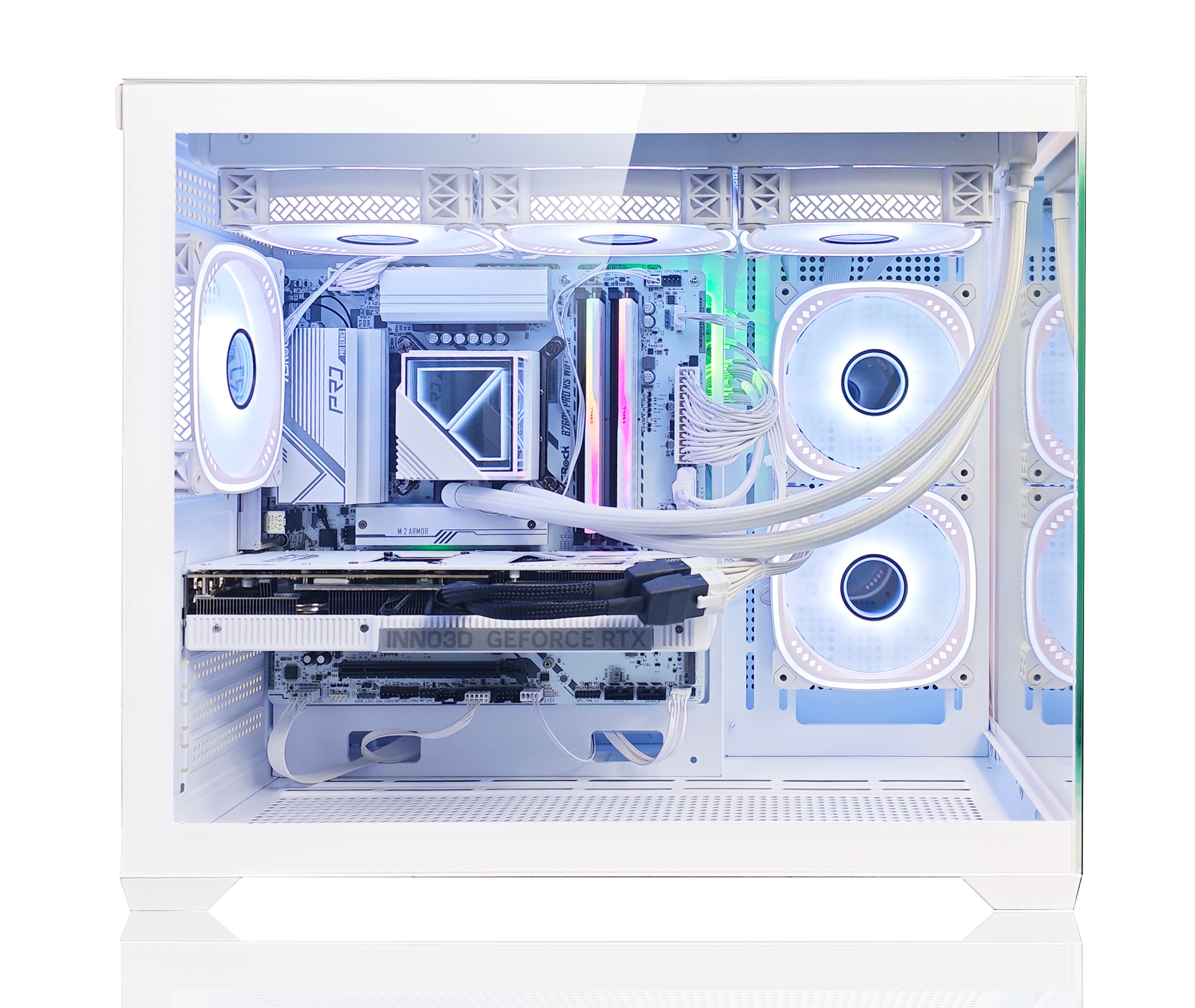 NEWLEAGUE ゲーミングデスクトップパソコン Core i7 14700F / RTX5070Ti / 32GB / NVMe SSD 1TB / 750W電源ユニット / Windows 11 Pro/WPS Office ミドルタワーモデル NGI714-RTX47650 (RTX5070Ti GDDR7 16GB, 水冷クーラー搭載white editionモデル)