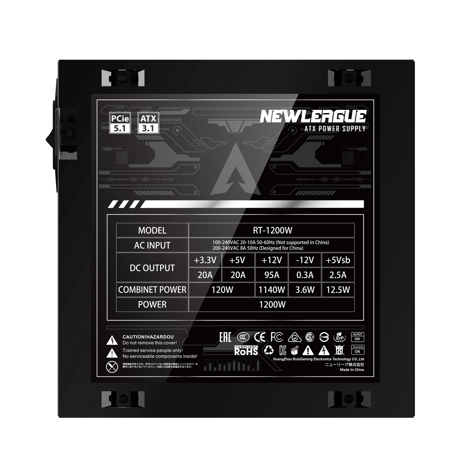 NEWLEAGUE RT1200 ゲーミングPC用電源, 1200W, ATX3.1, PCIe 5.1, 80 PLUS Gold認証, フルモジュラー (ブラック, 1200W)