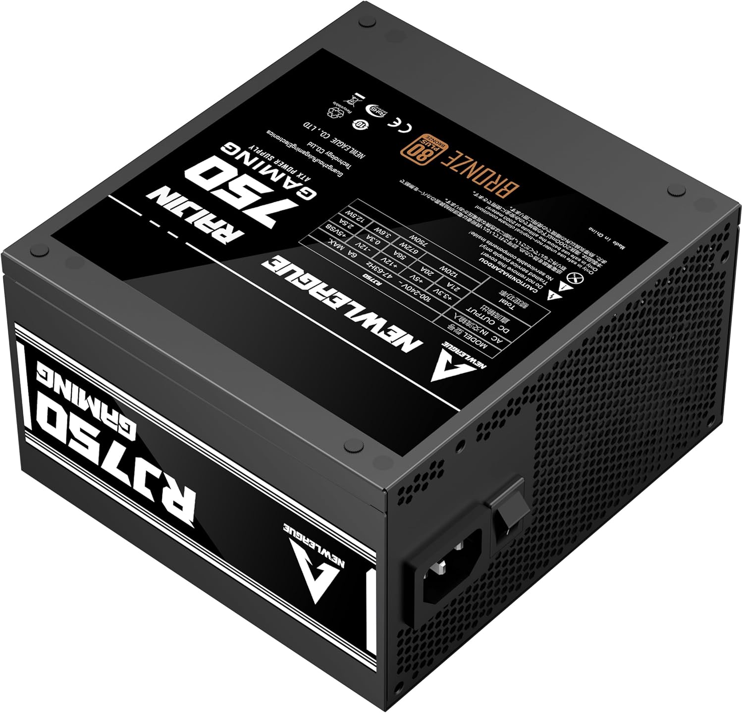 NEWLEAGUE RJ750 GAMING シリーズ 電源ユニット, 750W, 80PLUS BRONZE認証, PCIE 5.1対応，直付けモデル【5年保証】 ブラック