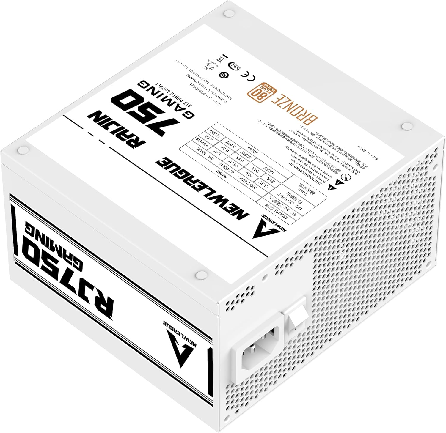 NEWLEAGUE RJ750 GAMING シリーズ 電源ユニット, 750W, 80PLUS BRONZE認証, PCIE 5.1対応，直付けモデル【5年保証】 ホワイト