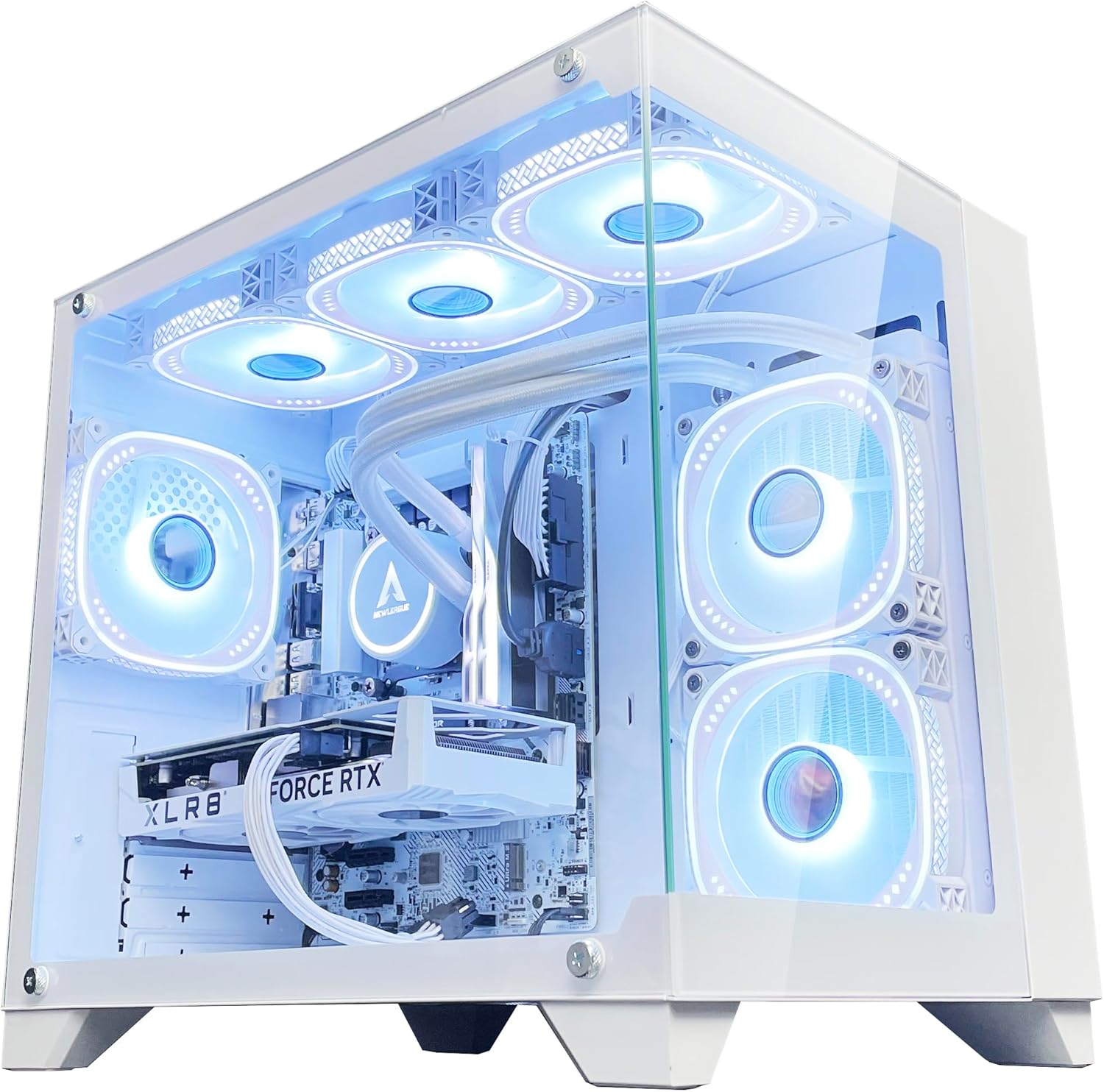 NEWLEAGUE ゲーミングデスクトップパソコン 特選エントリーモデル Ryzen 5 5500 / RTX4060 / 16GB / NVMe SSD 1TB / 550W電源ユニット / Windows 11 Pro/WPS Office 水冷クーラー搭載ホワイトエディションモデル