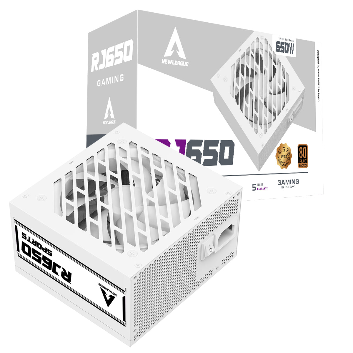 NEWLEAGUE RJ GAMING シリーズ 電源ユニット, 650W, 80PLUS BRONZE認証, 直付けモデル ホワイトケーブル【5年保証】