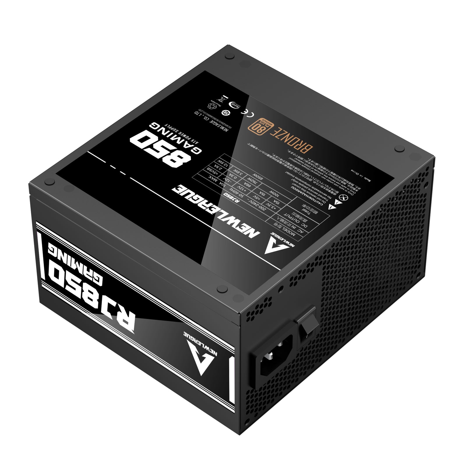 NEWLEAGUE RJ850 GAMING シリーズ 電源ユニット, 850W, 80PLUS BRONZE認証, PCIE 5.1対応，直付けモデル【5年保証】 ブラック
